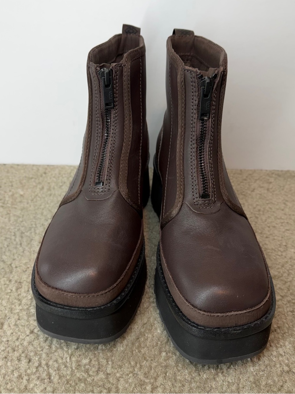 UGG Cityfunc Womens Zip Platform Boots Dark Brown Leather Front Zipper S 7.5